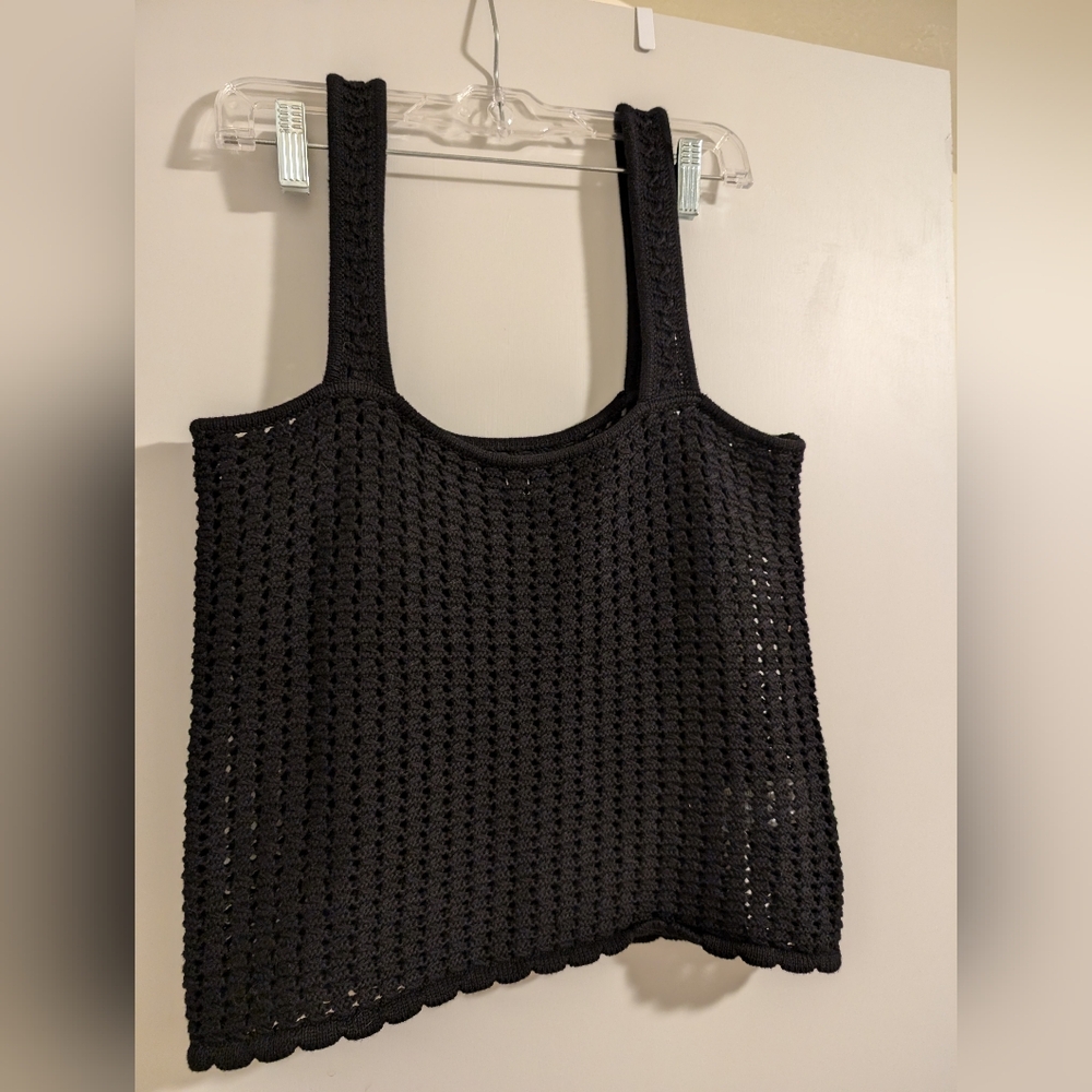 Crochet/knit Cotton Tank - Black - Medium - Gap